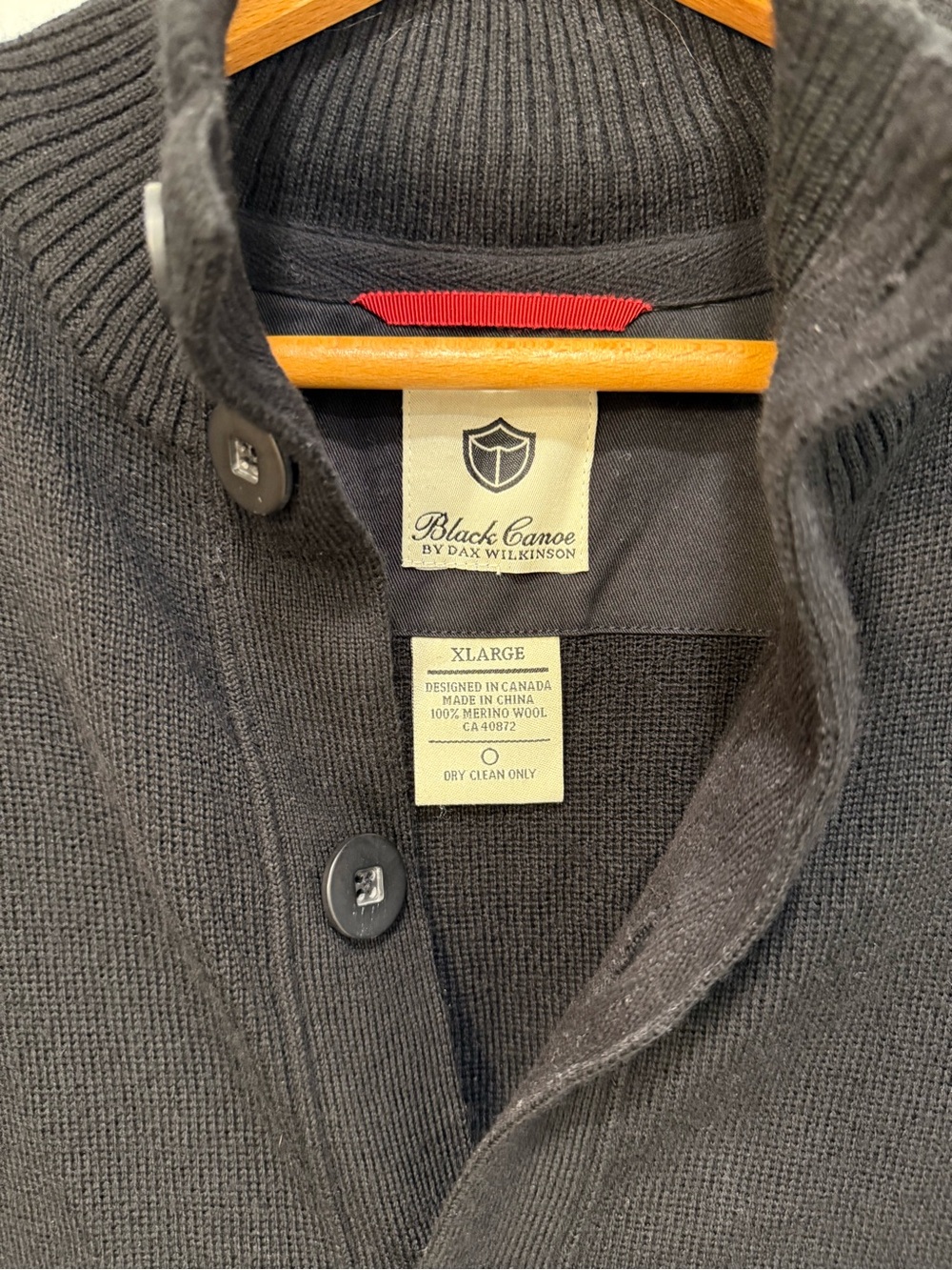 Men's Black Merino Wool Cardigan - XL